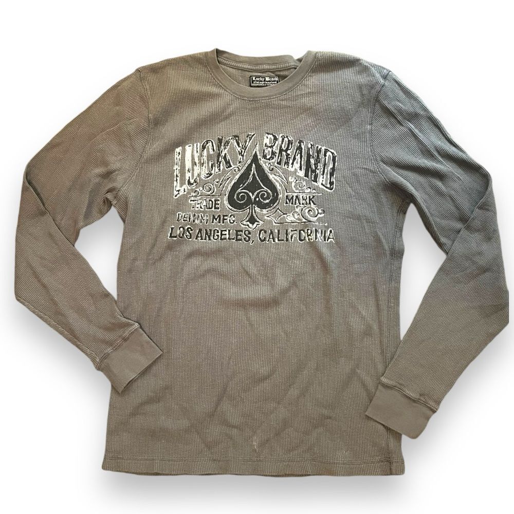 Lucky Brand Mens Waffle Knit Long Sleeves Thermal Graphic Grey Size XL